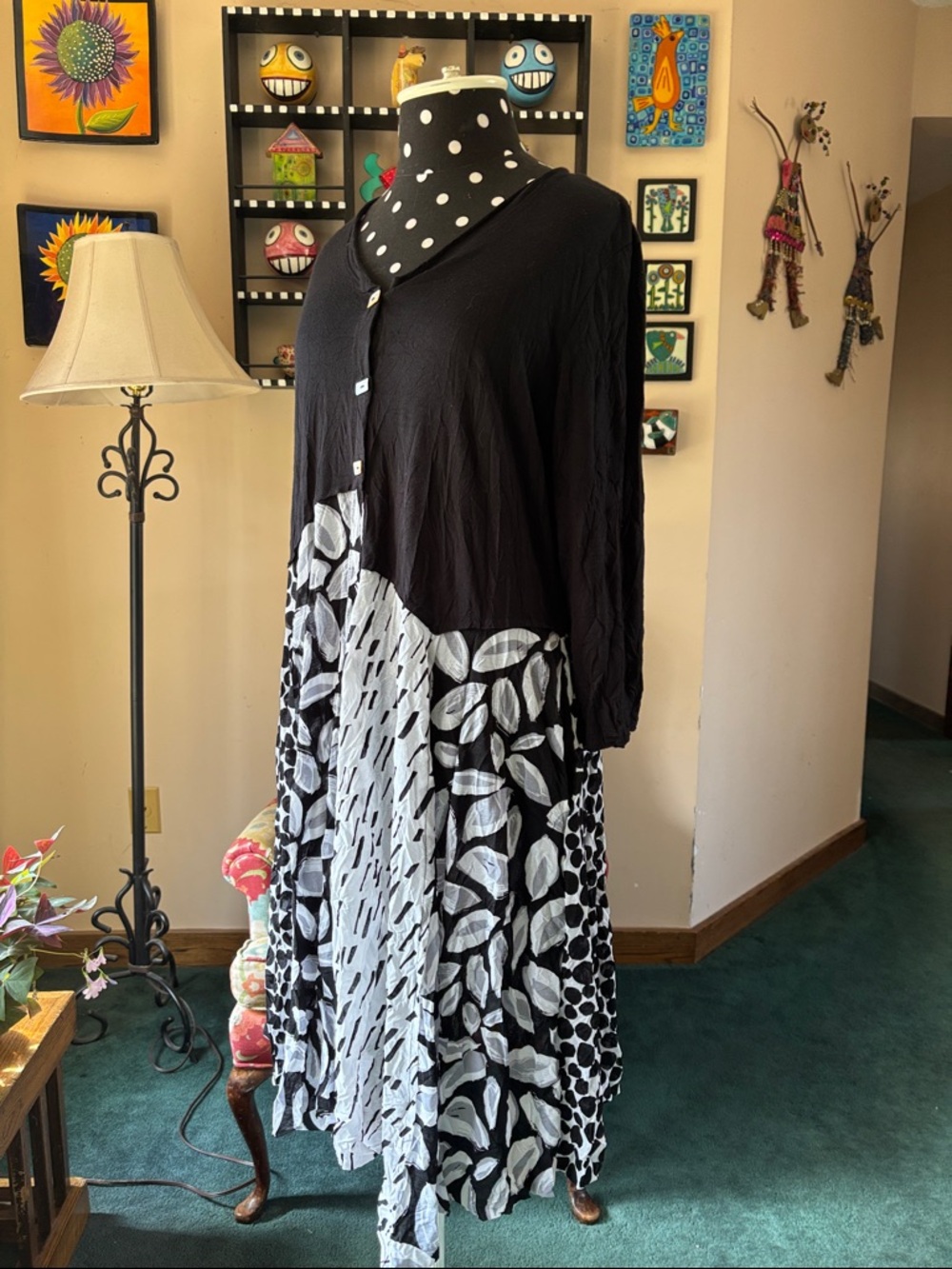 Chalet Black & White Mixed-Print Tunic Dress